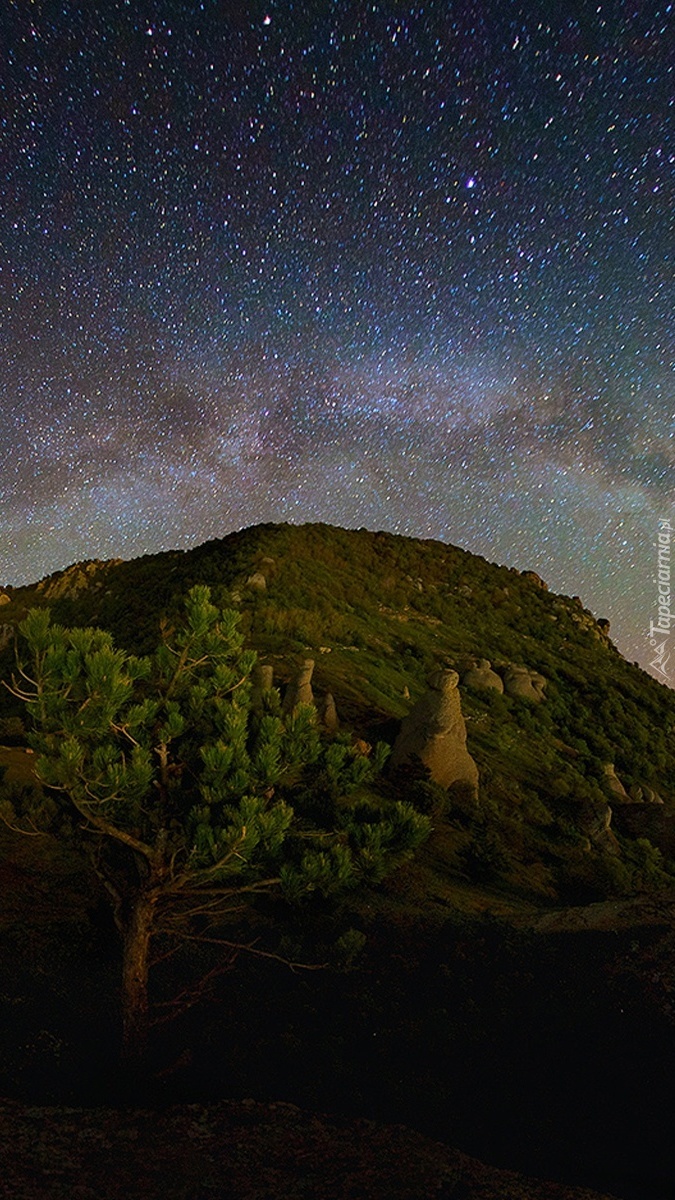 Rozgwieżdżone niebo nad wzgórzami