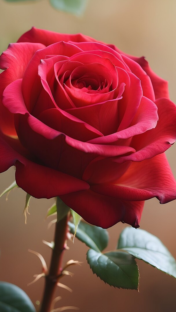 Rozkwitająca czerwona róża w zbliżeniu