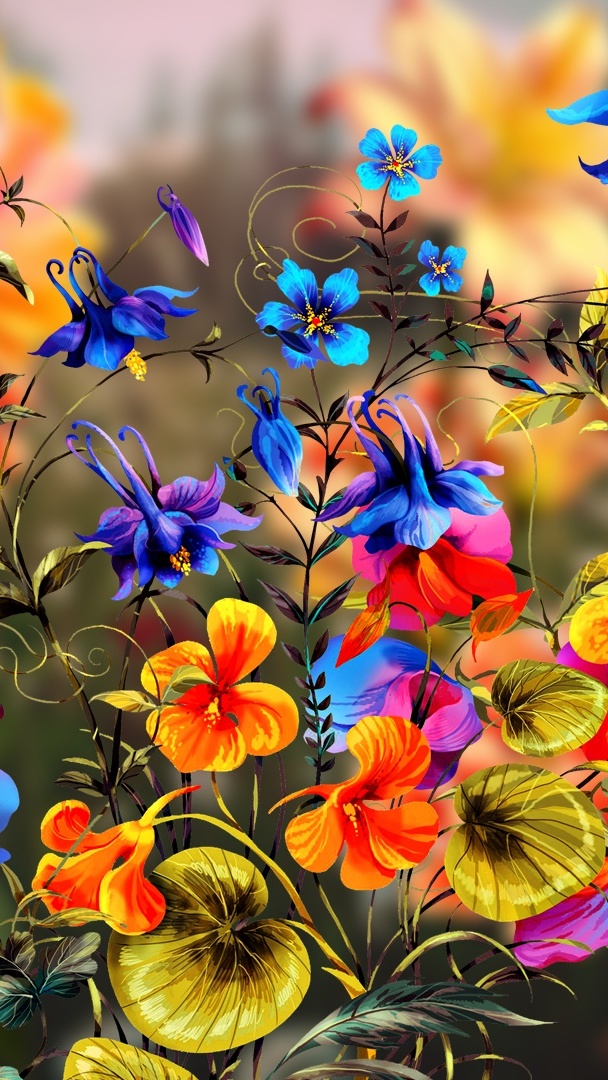 Różnokolorowe kwiatki polne w grafice