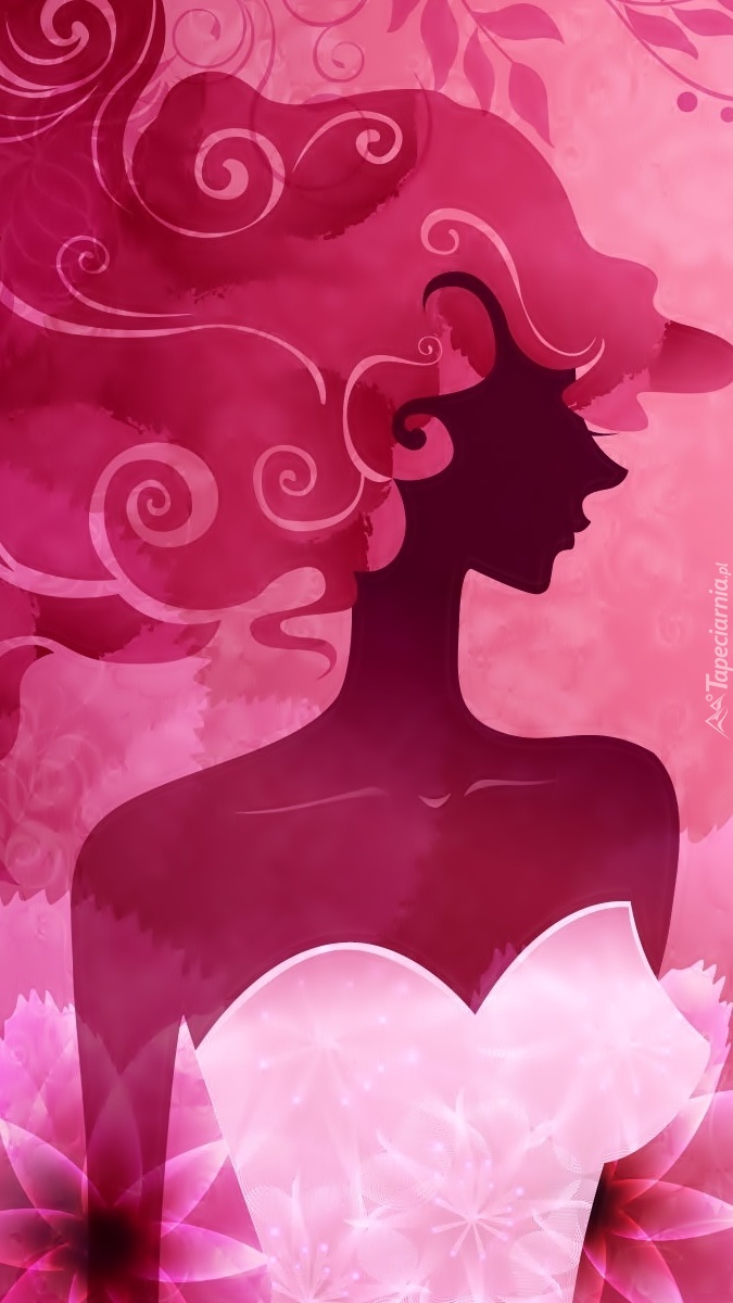 Różowa grafika z kobiecym profilem
