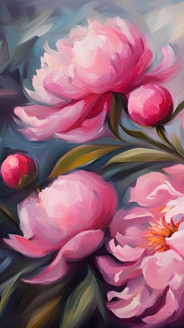 Różowe piwonie w malarstwie