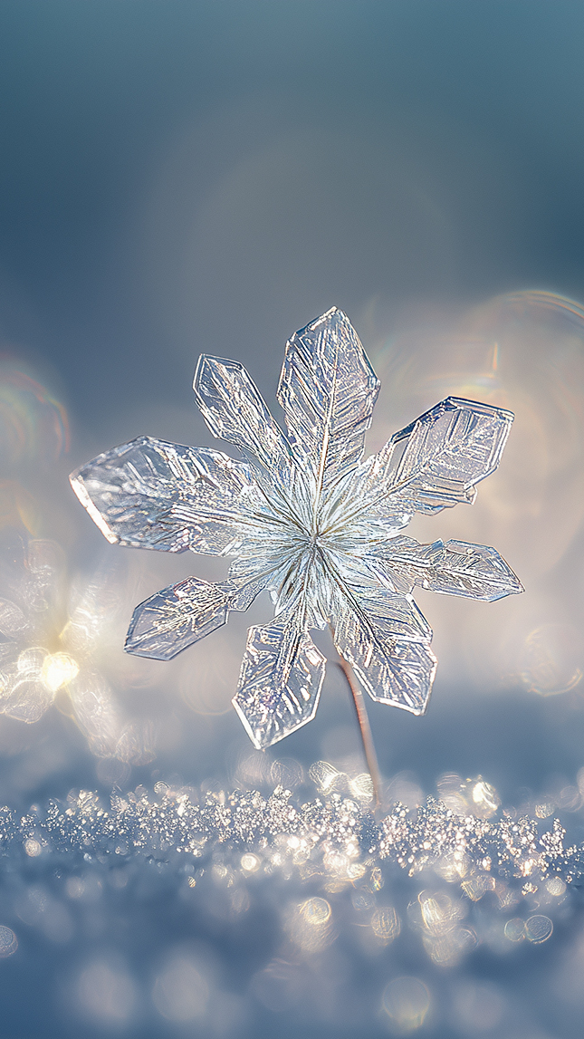 Rozświetlona śnieżynka na śniegu