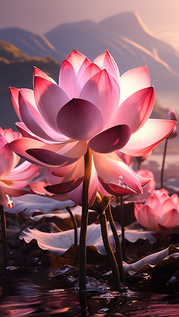 Rozświetlone kwiaty lotosu w zbliżeniu
