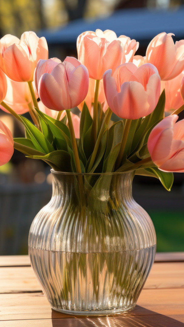 Rozświetlone różowe tulipany w wazonie