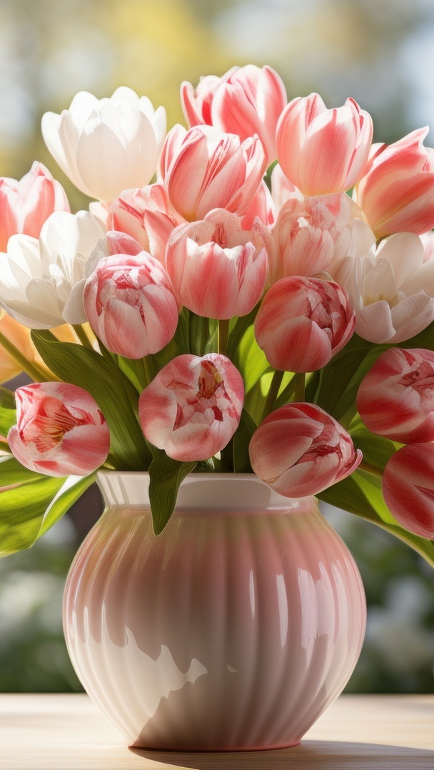 Rozświetlone tulipany w wazonie