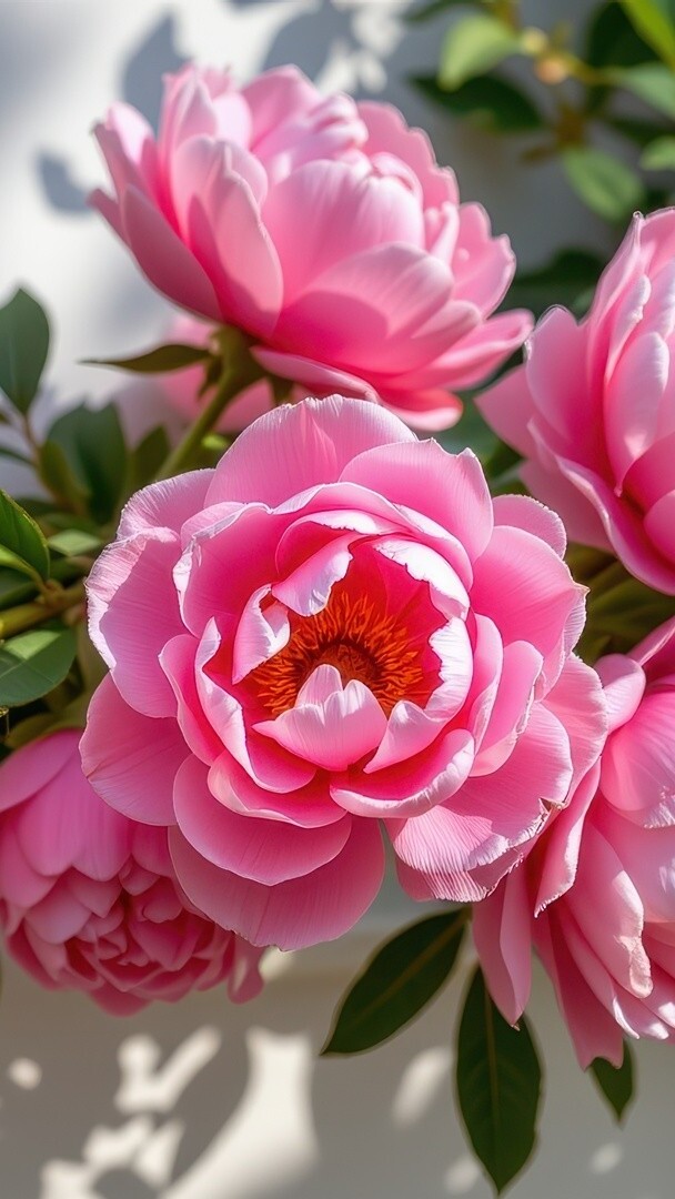 Rozwinięte różowe piwonie w zbliżeniu