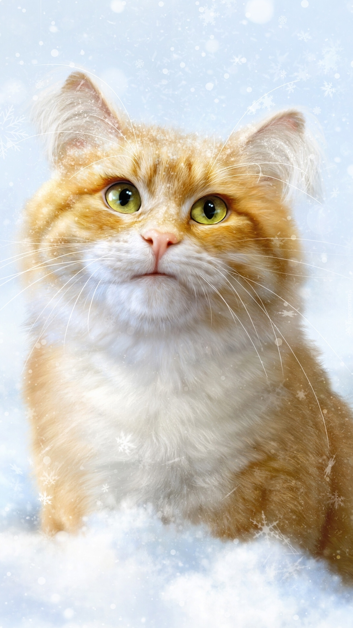 Rudy kot w śniegu