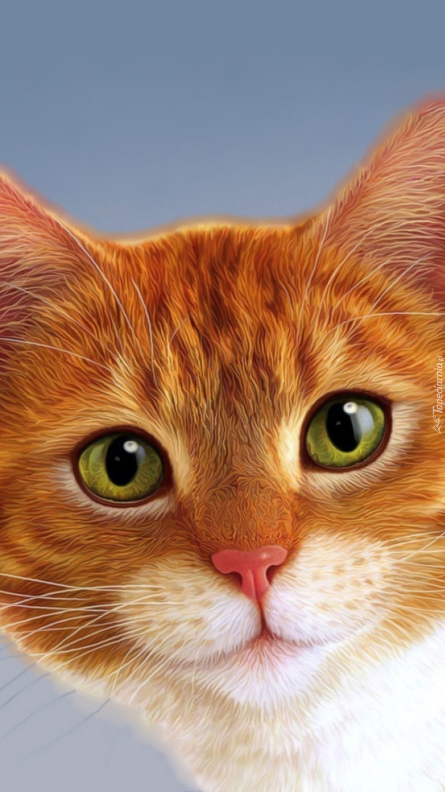 Rudy kotek z zielonymi oczami i różowym noskiem