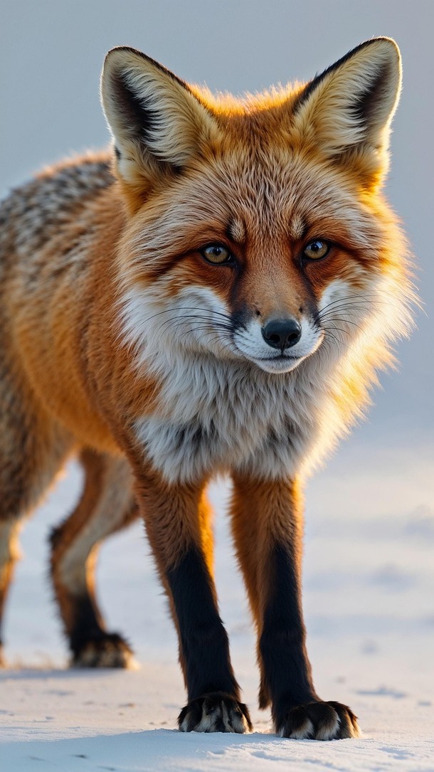 Rudy lis stojący na śniegu