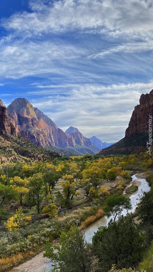 Rzeka Virgin River i góry w Parku Narodowym Zion