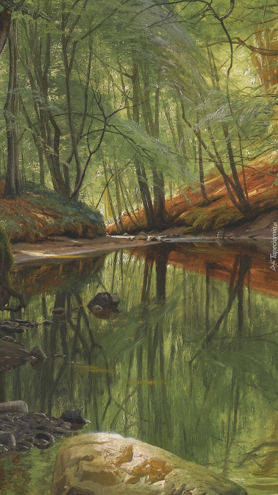 Rzeka w lesie na obrazie Pedera Morka Monsteda