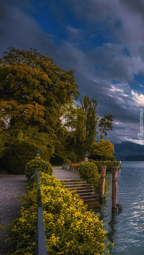Schody nad jeziorem Thunersee w Szwajcarii