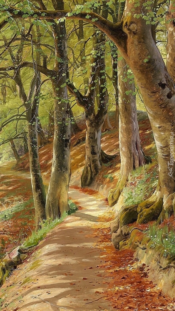 Ścieżka w lesie na obrazie Pedera Morka Monsteda