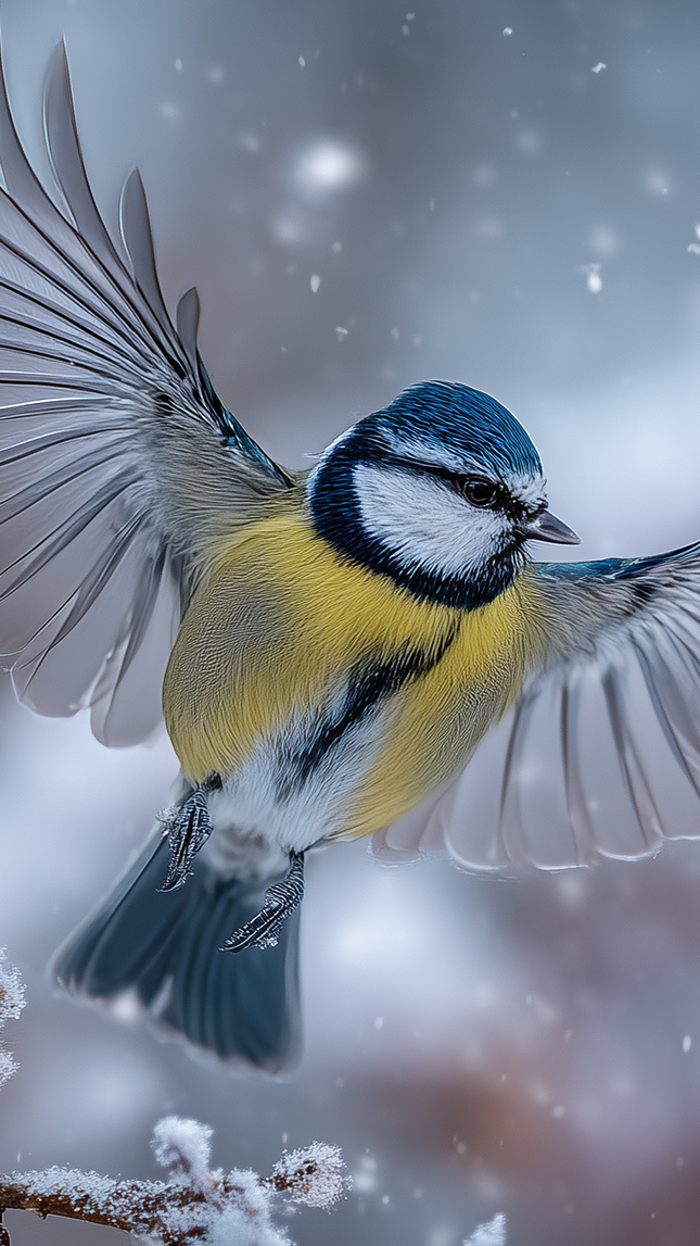 Sikora modraszka w locie