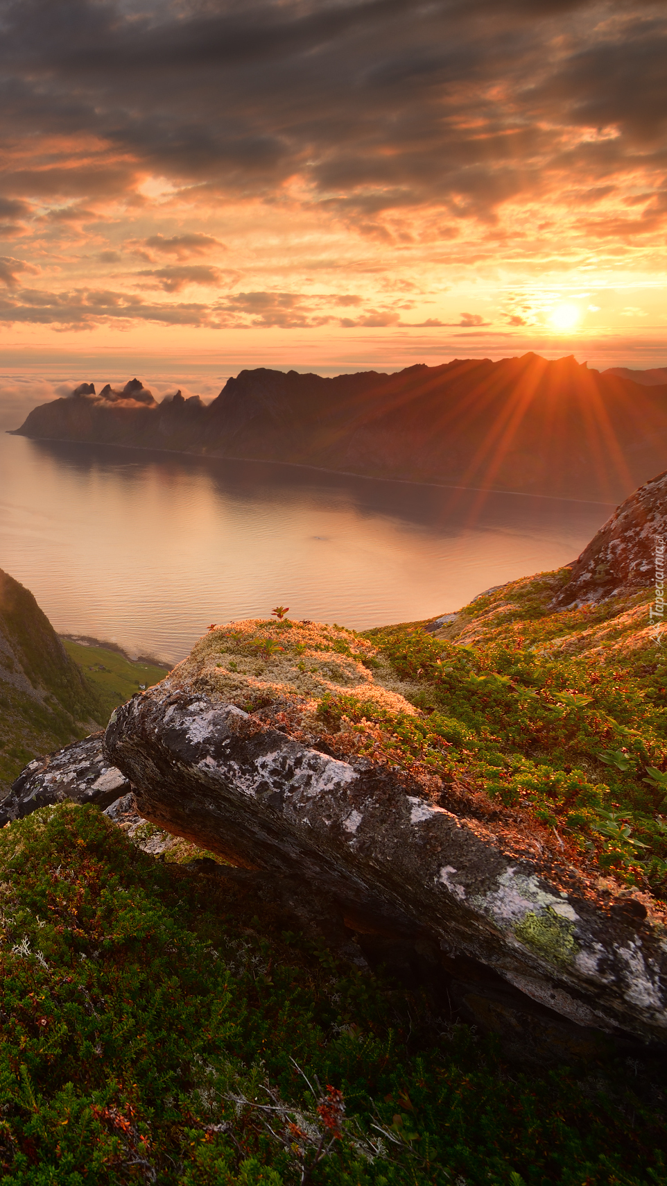 Skały i góra Husfjellet nad morzem Norweskim