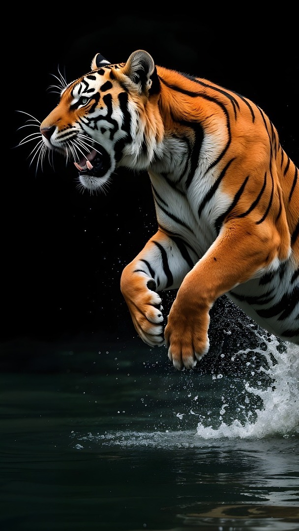 Skok tygrysa w wodzie
