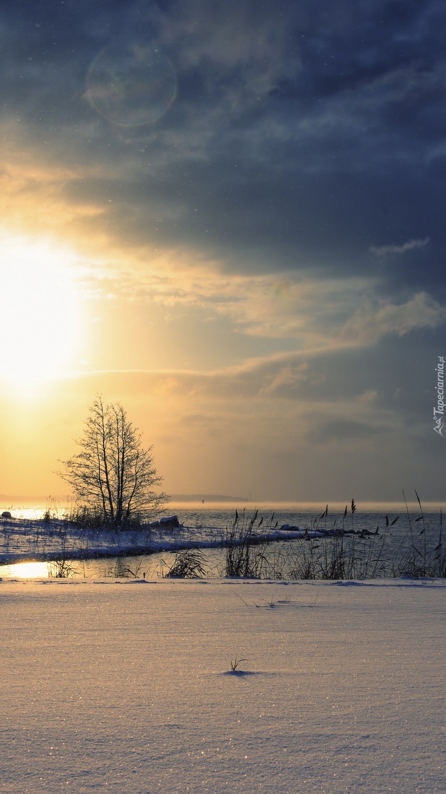 Słońce nad zimową rzeką