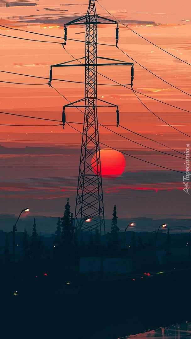 Słupy energetyczne o świcie