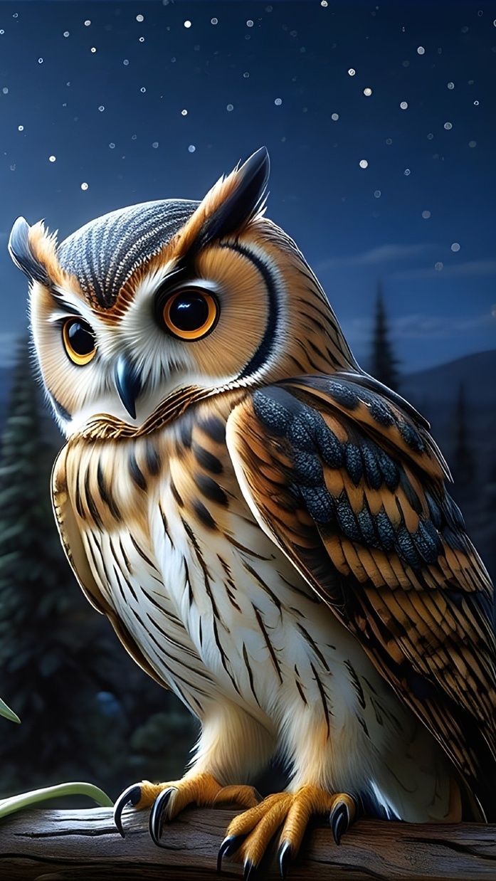 Sowa na konarze nocą