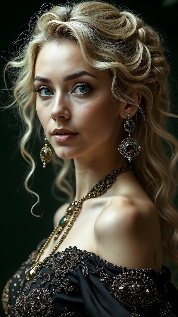 Spojrzenie długowłosej blondynki z biżuterią