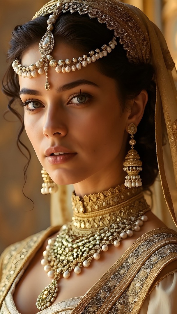 Spojrzenie kobiety z kolczykami i naszyjnikiem na szyi