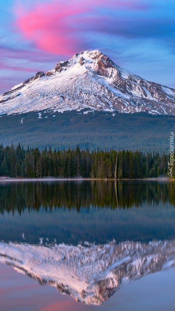 Stratowulkan Mount Hood i jezioro Trillium Lake