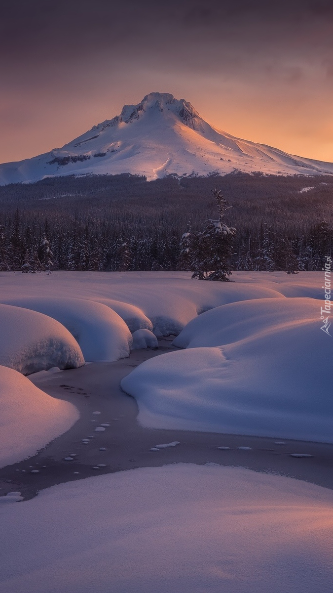 Stratowulkan Mount Hood zimą