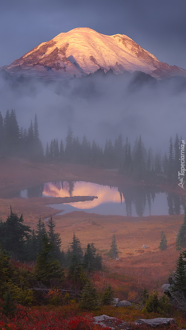 Stratowulkan Mount Rainier i jezioro Tipsoo