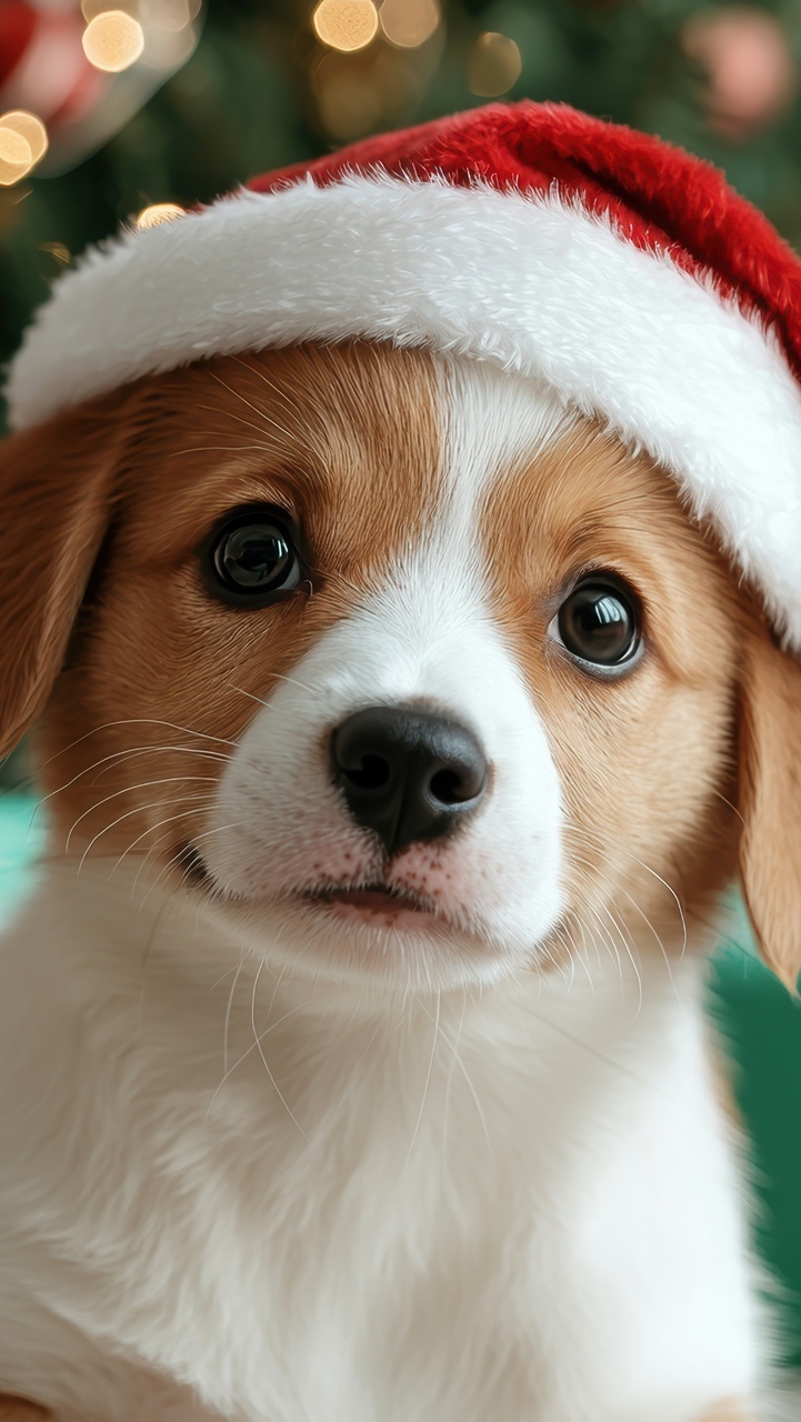 Szczeniak w czapce Mikołaja