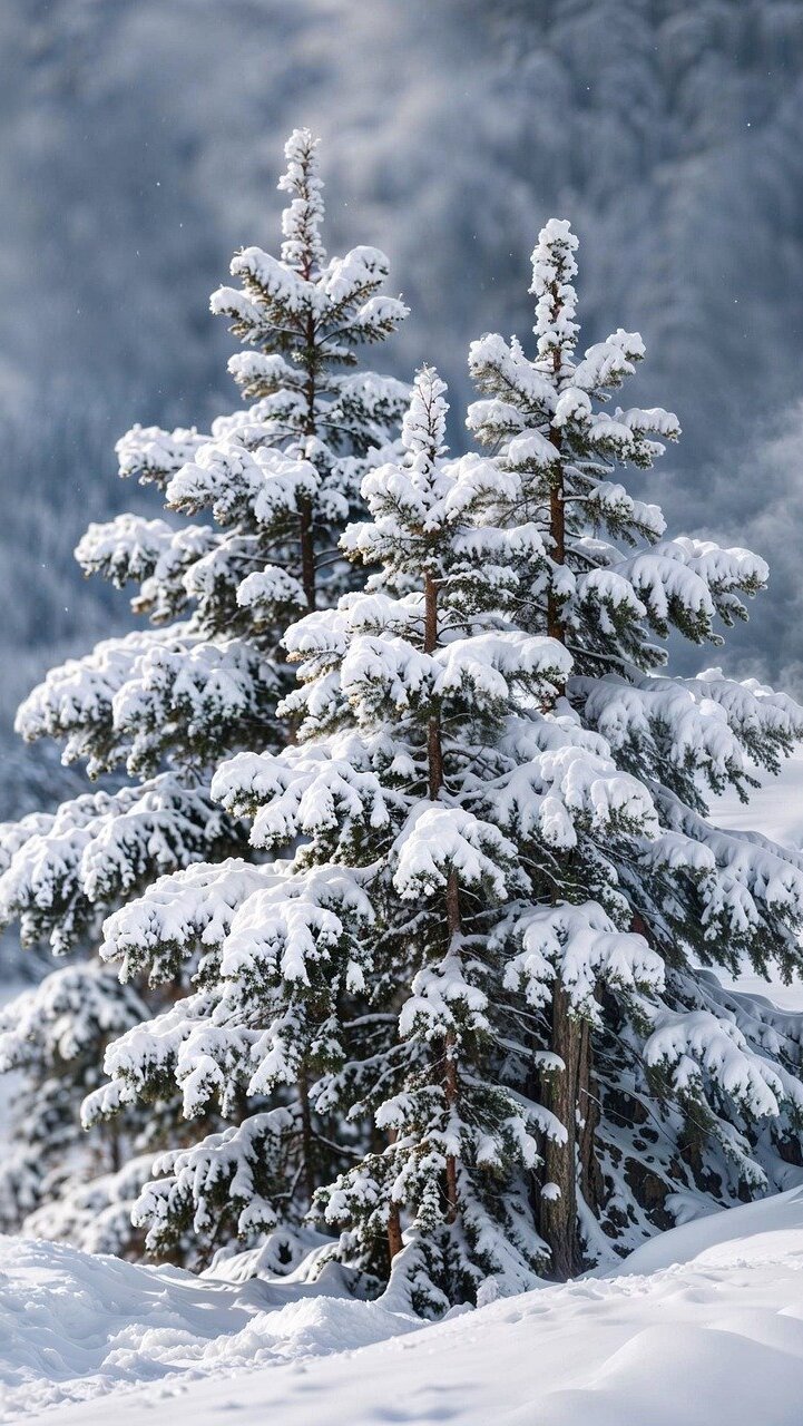 Trzy ośnieżone choinki
