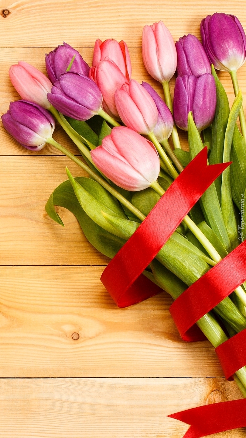 Tulipany z czerwoną wstążką