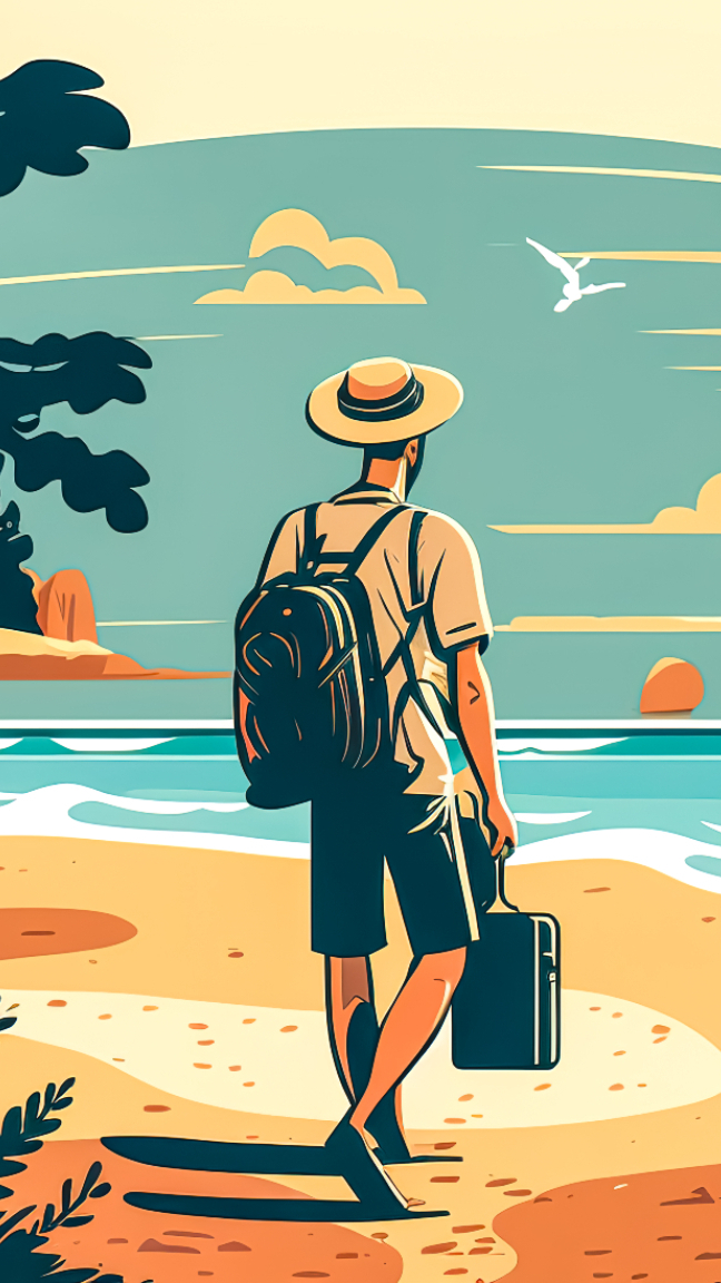 Turysta na plaży w grafice