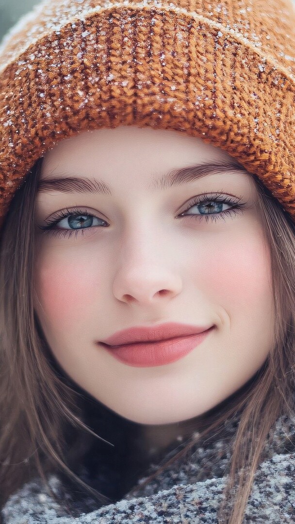 Twarz kobiety w ośnieżonej czapce