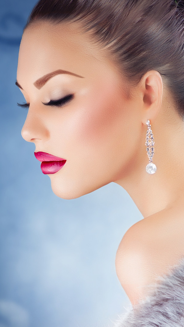 Twarz kobiety z makijażem i kolczykiem