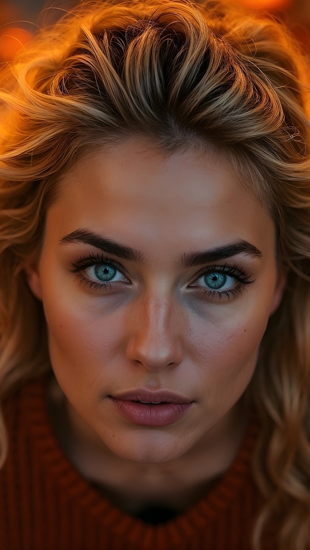 Twarz kobiety z szaro-niebieskimi oczami