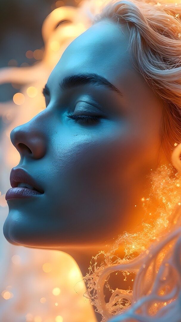 Twarz kobiety z zamkniętymi oczami z profilu