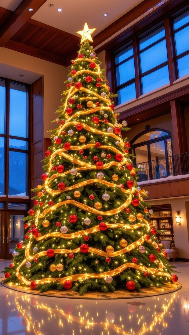 Udekorowana choinka z gwiazdą w salonie