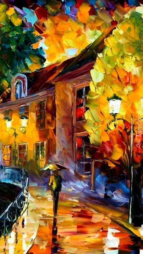 Ulica jesienią pędzlem malowana