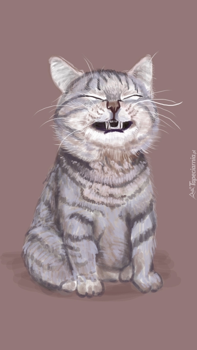 Uśmiech szarego kotka w grafice 2D