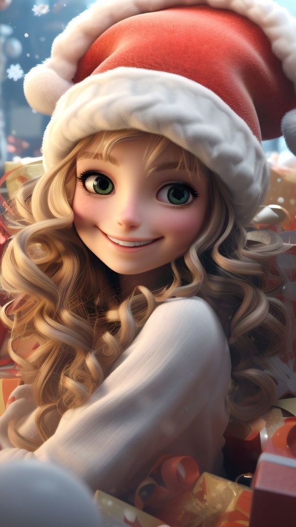Uśmiechnięta dziewczyna w czapce Mikołaja