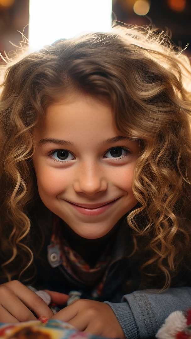 Uśmiechnięta dziewczynka z kręconymi włosami