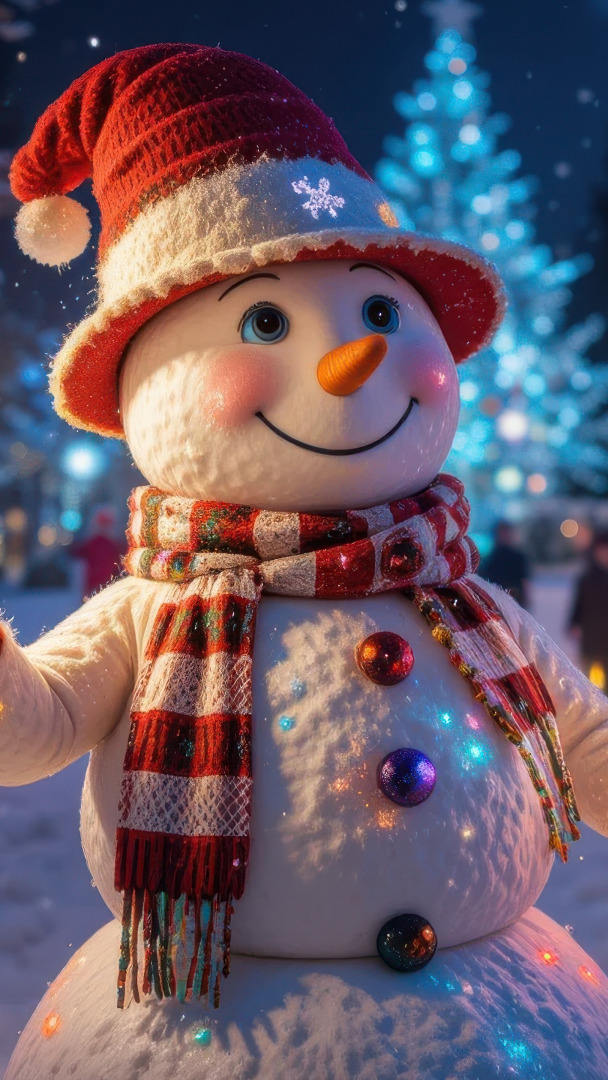 Uśmiechnięty bałwanek w czapce i szaliku