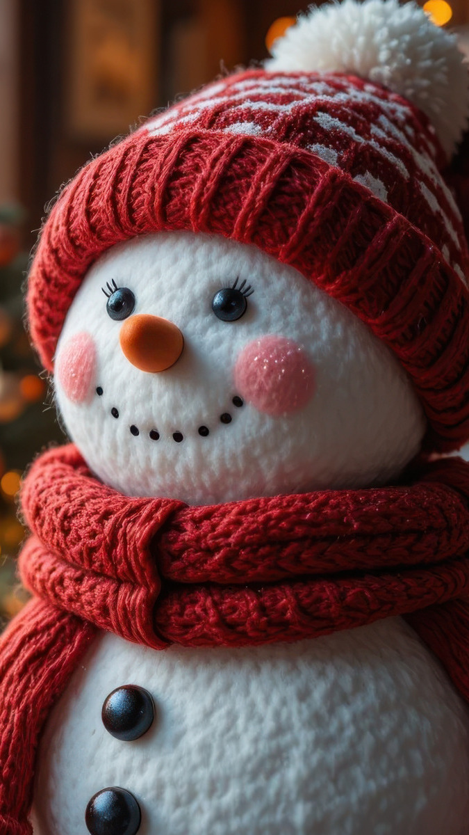 Uśmiechnięty bałwanek w czapce i szaliku