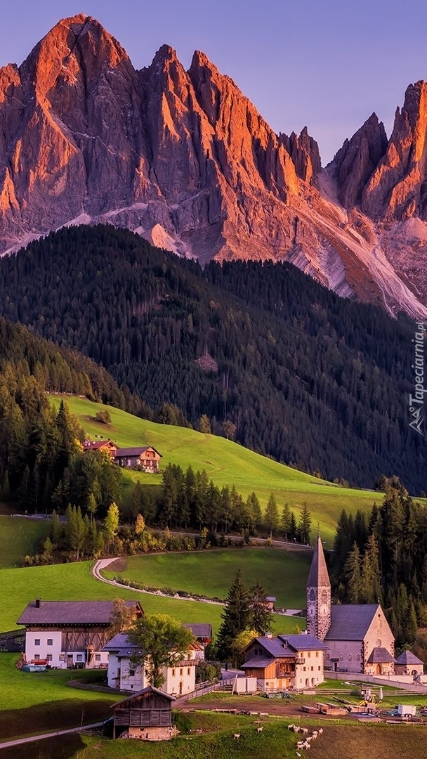 Wieś Santa Maddalena na tle masywu Odle