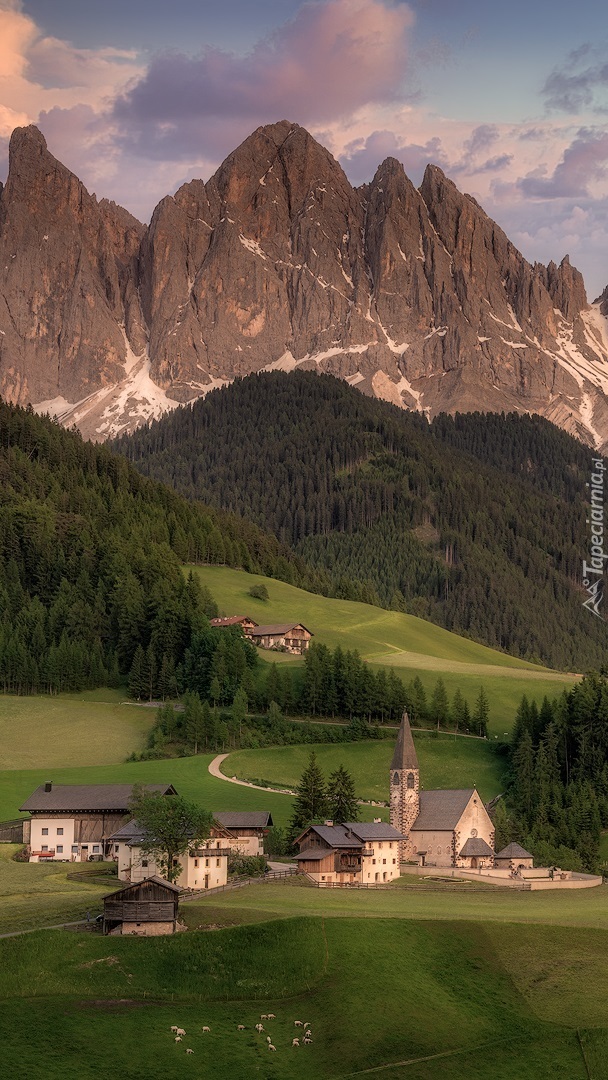 Wieś Santa Maddalena na tle masywu Odle