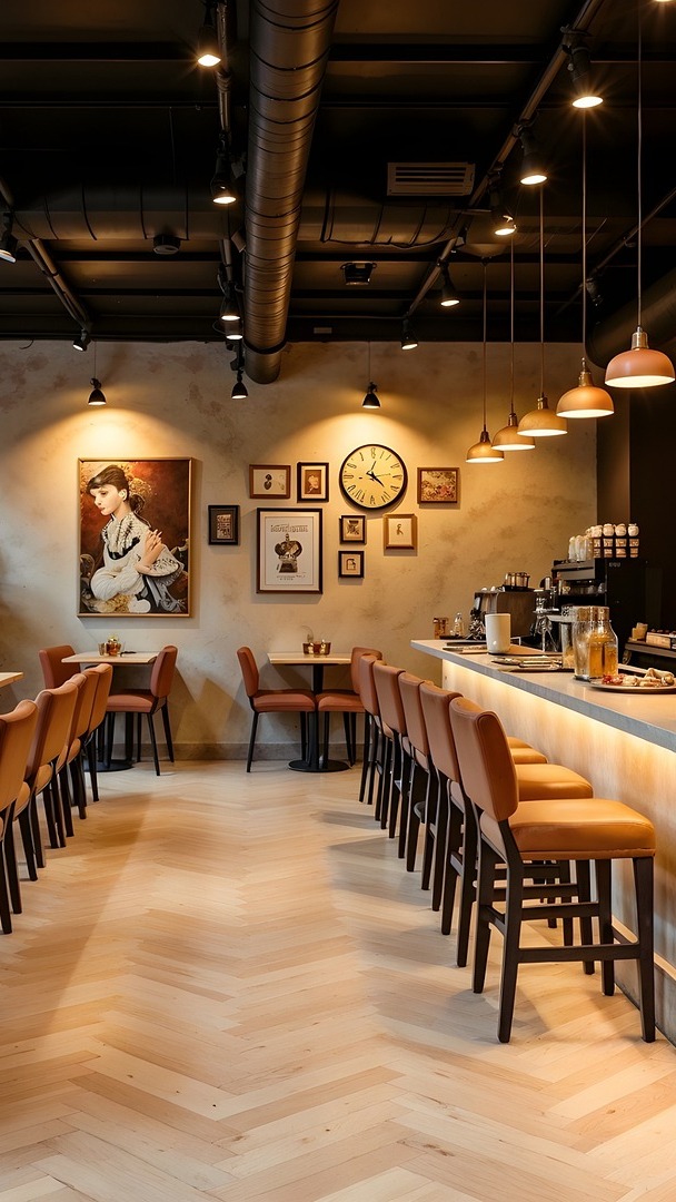 Wnętrze restauracji z krzesłami i bufetem