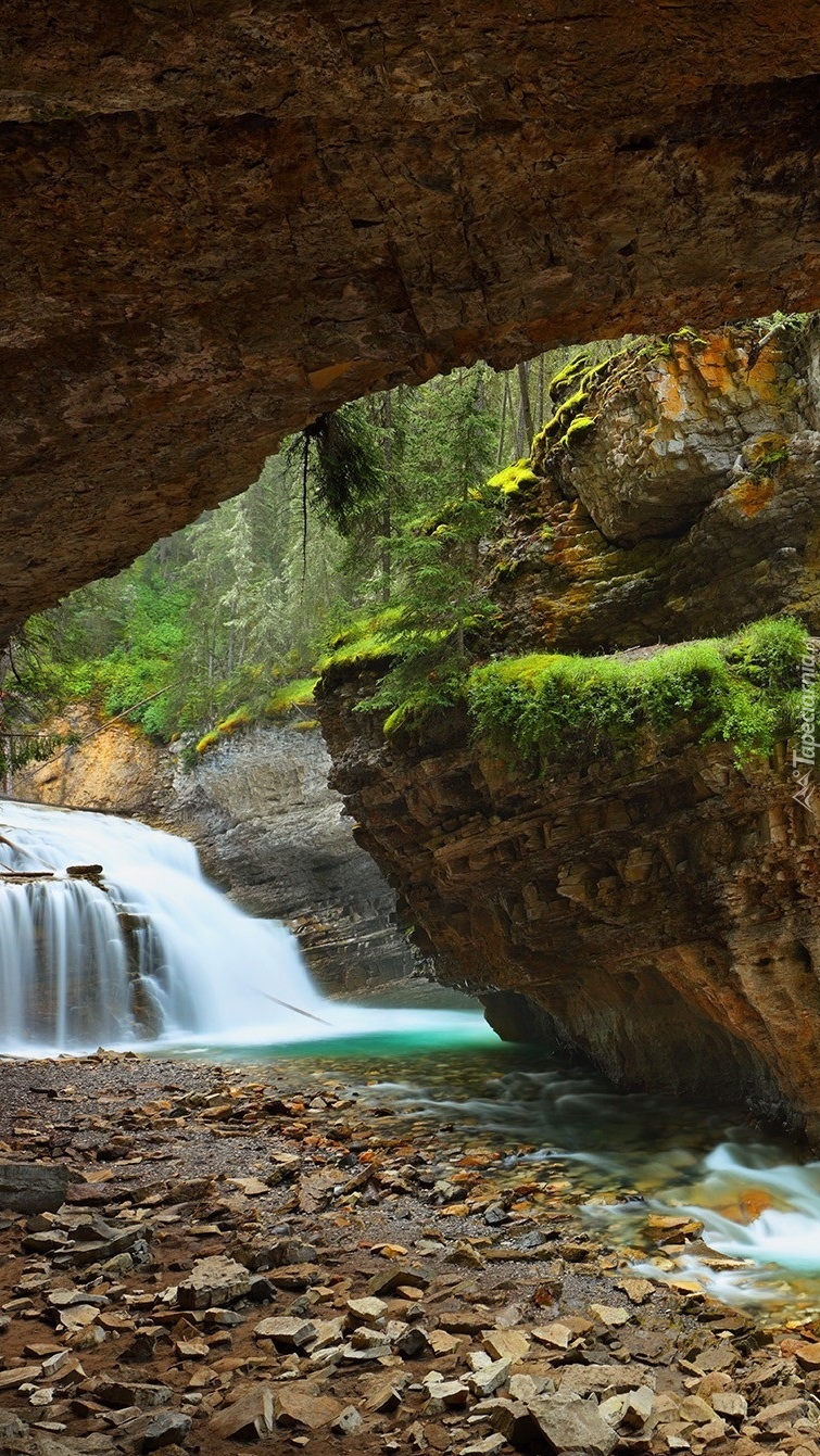 Wodospad i skały w Johnston Canyon