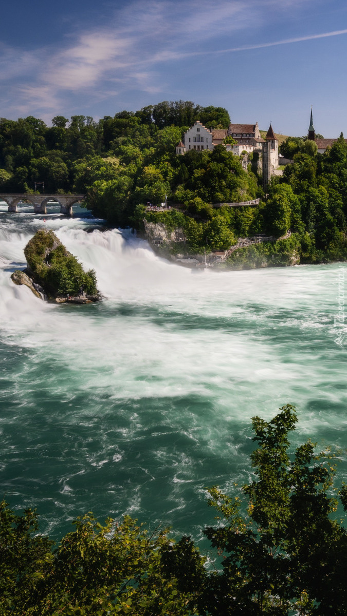 Wodospad Rheinfall i zamek Laufen na wzgórzu