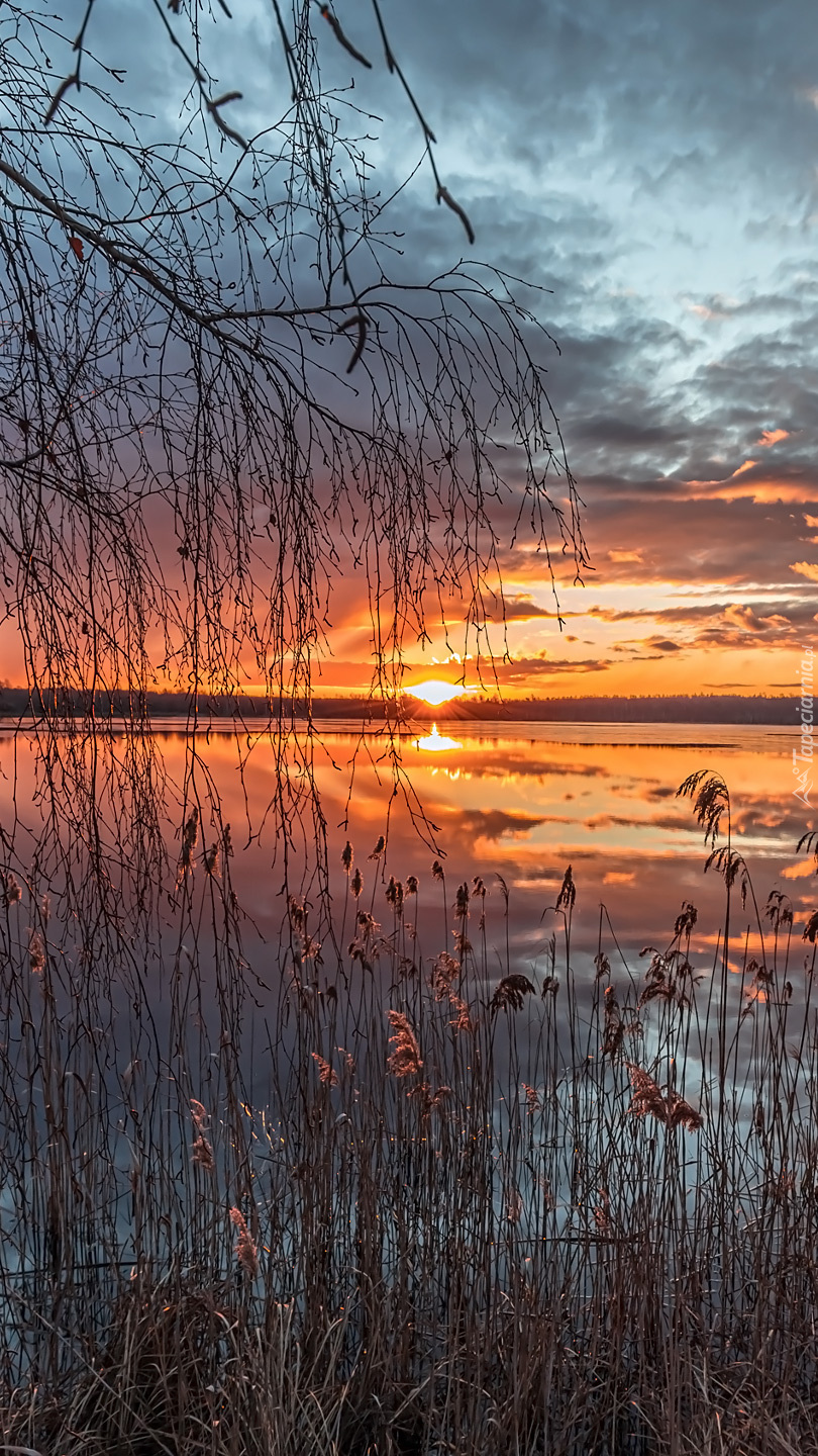 Wschodzące słońce nad jeziorem