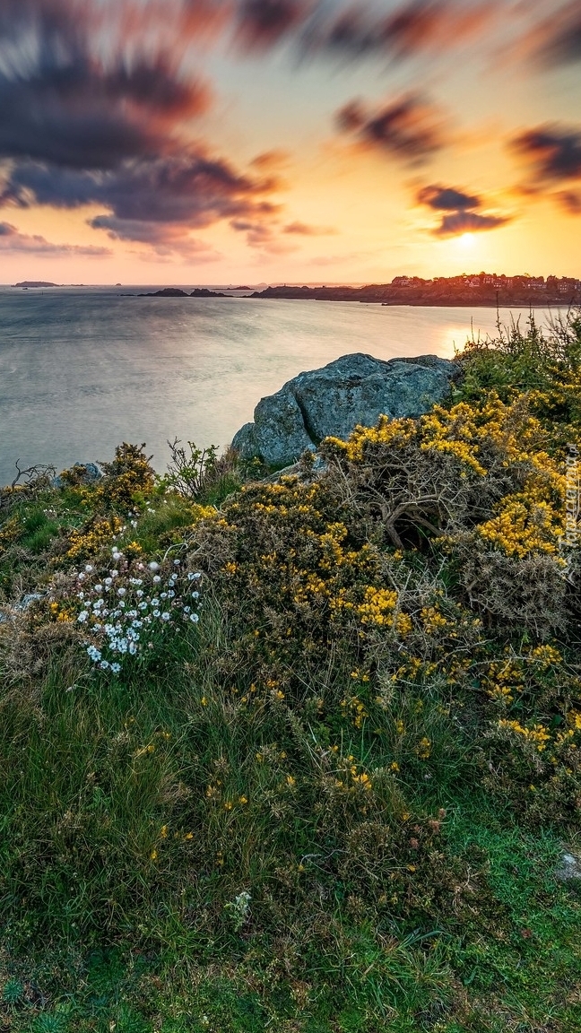 Wybrzeże Bretanii o wschodzie słońca